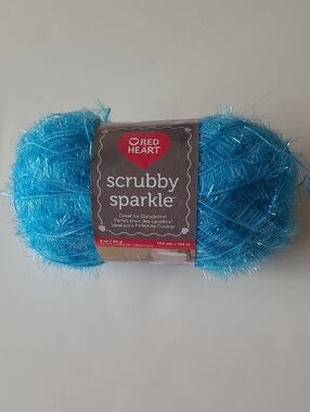 New Red Heart Scrubby Sparkle Icepop Blue 3 oz. 174 Yards Yarn